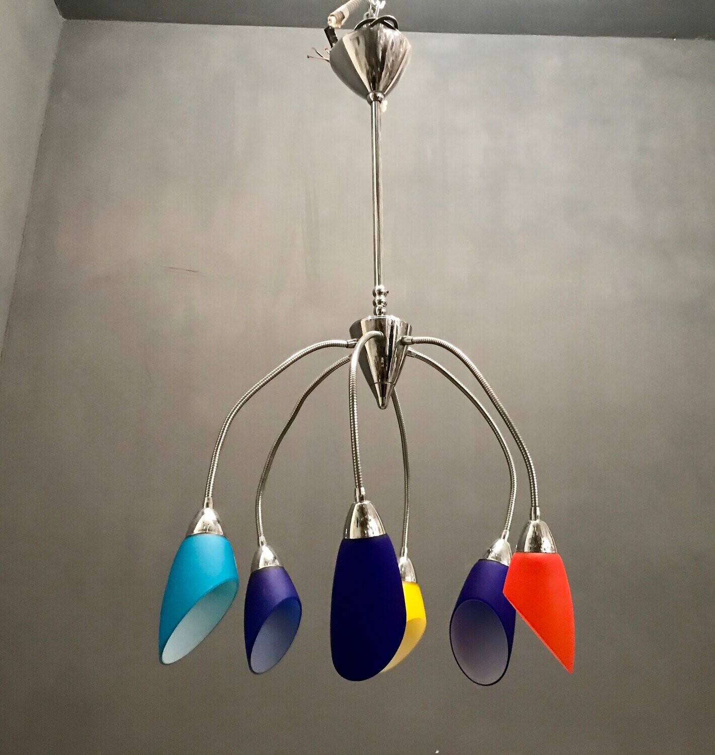 Vintage Opaline Glass Chandelier, 1980s