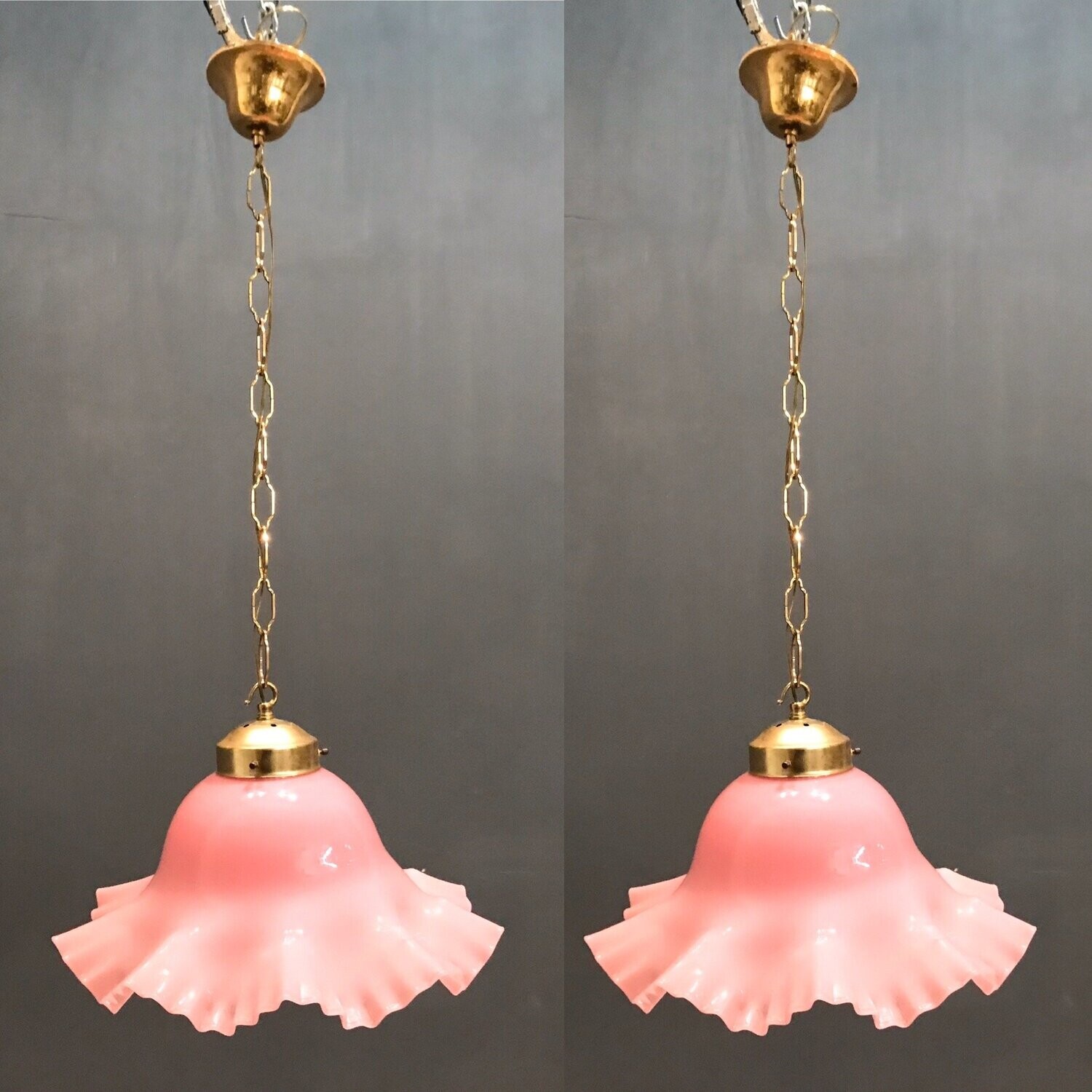 Murano Glass Blossom Pink Pendant Lamps, 1960s, Set of 2