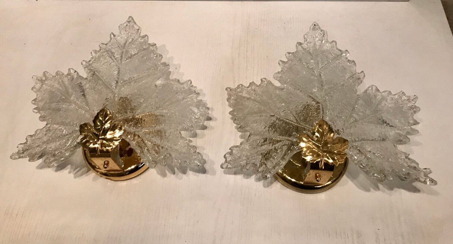 Murano Glass Leaf Shaped Sconces, 1960s, Set of 2