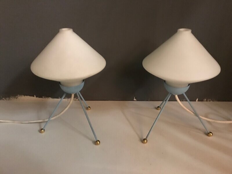Opaline Glass Table Lamps, 1950s, Set of 2