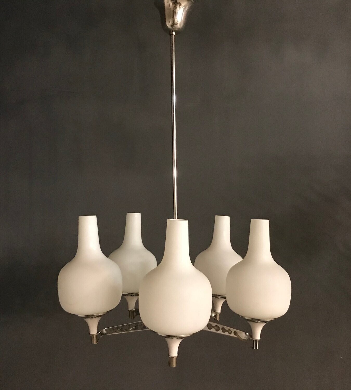 Opaline Glass 5-Arm Chandelier from Stilnovo, 1950s