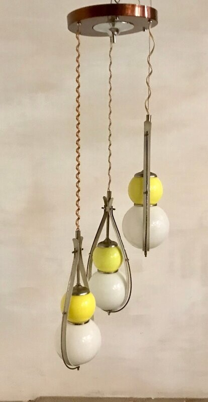 Mid-Century Italian Opaline Glass Ceiling Lamp, 1950s