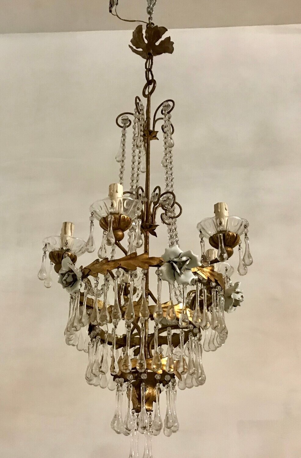 Italian Gold Gilded Murano Glass Chandelier, 1930s
