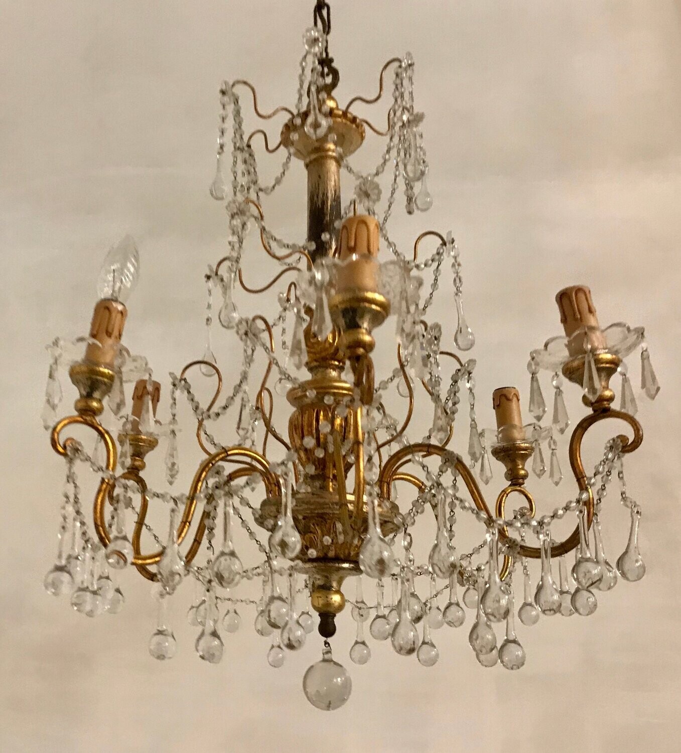 Vintage Crystal Chandelier with Murano Glass Pendants