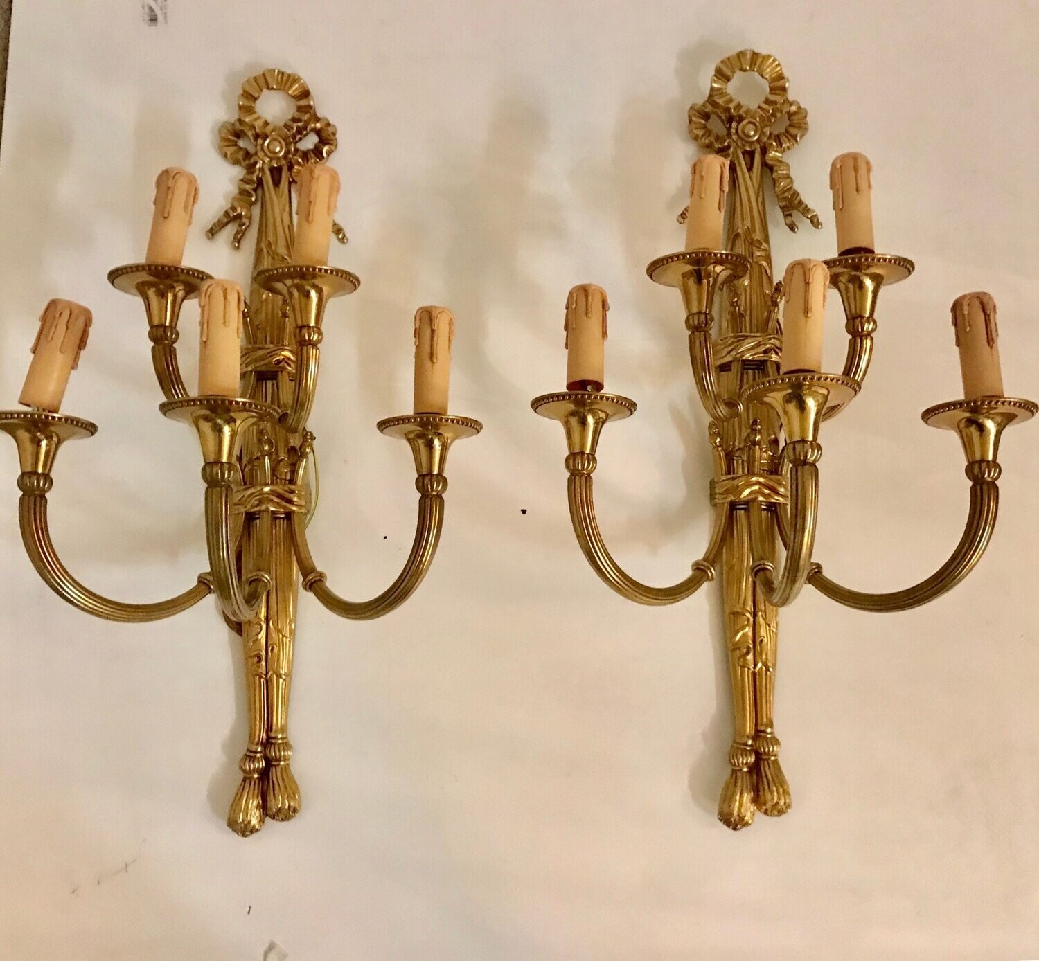 Large Vintage Bronze Gilt Sconces, 1970s, Set of 2