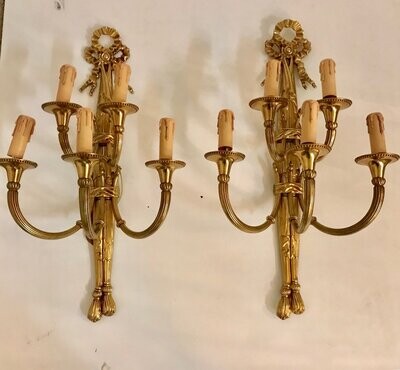 Large Vintage Bronze Gilt Sconces, 1970s, Set of 2