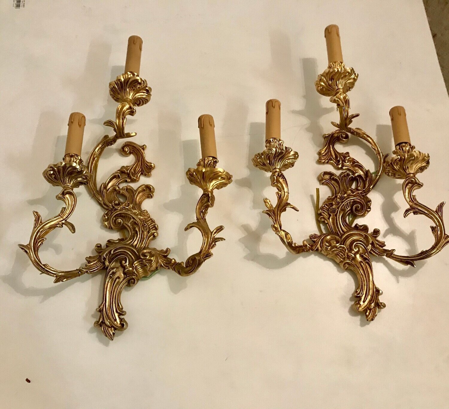 Vintage Gilt Bronze Sconces, Set of 2
