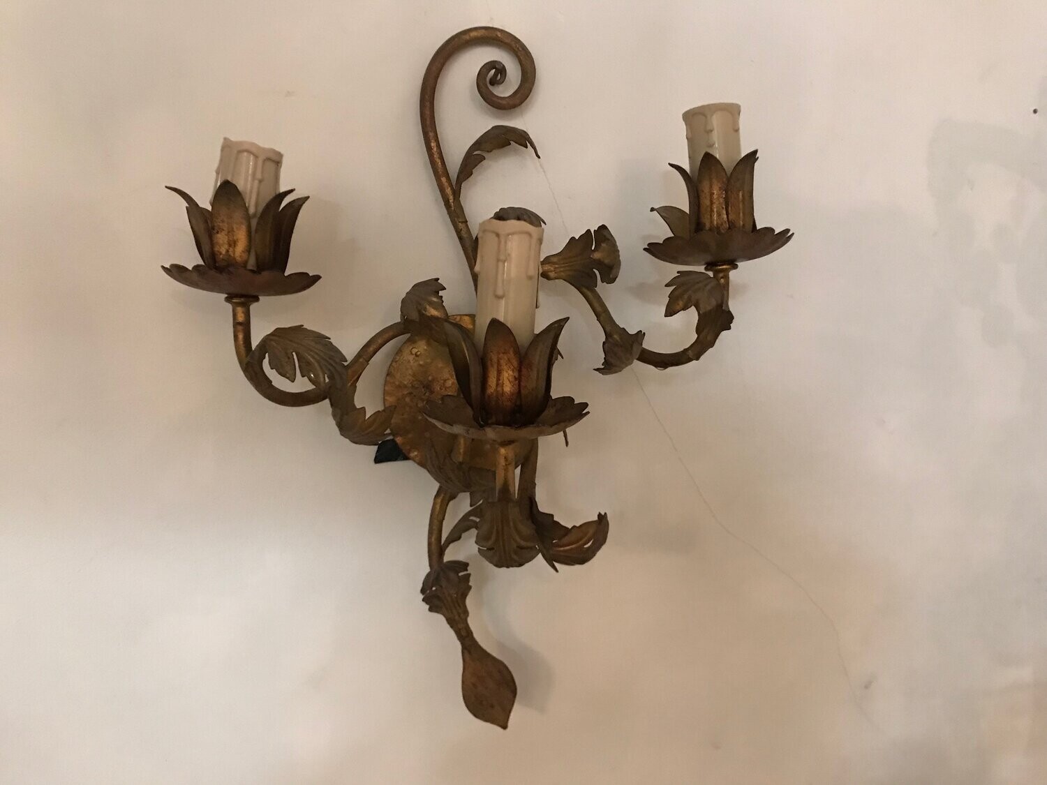 Vintage Gilded Metal Sconces, Set of 2