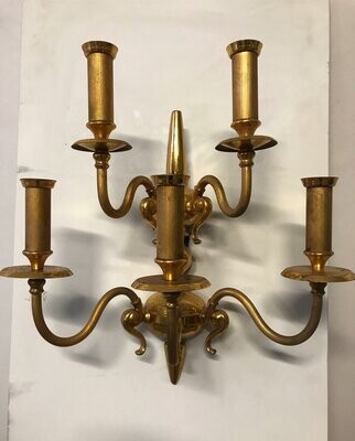 Mid-Century Gilded Sconces, Set of 2
