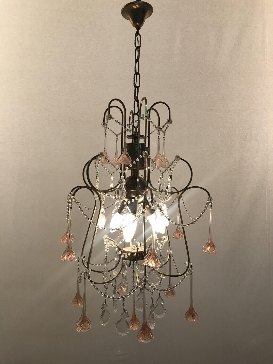Vintage Chandelier with Pink Murano Flowers