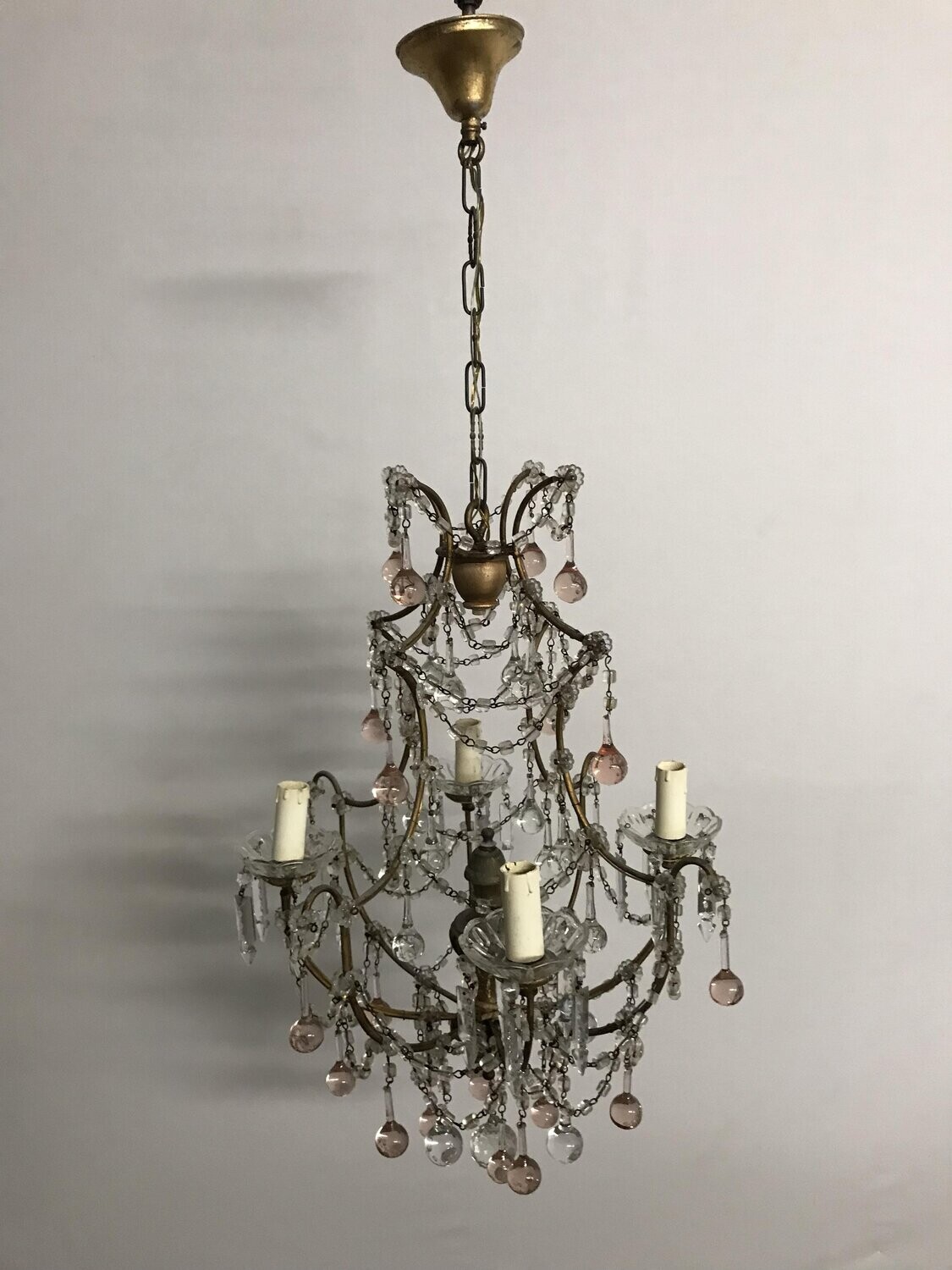 Vintage Chandelier with Pink Murano Drops