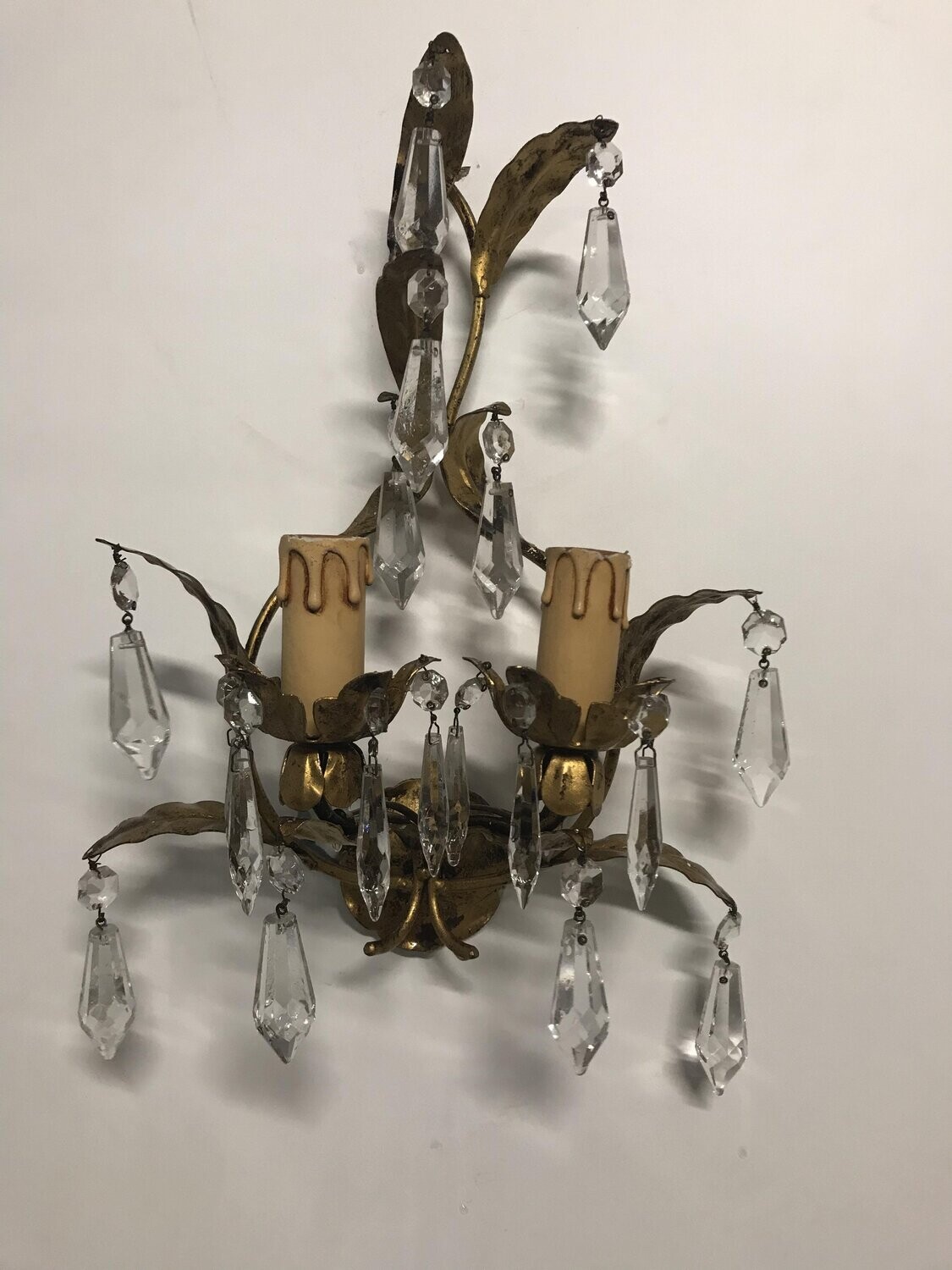 Italian Vintage Crystal &amp; Gilded Gold Sconces, Set of 2