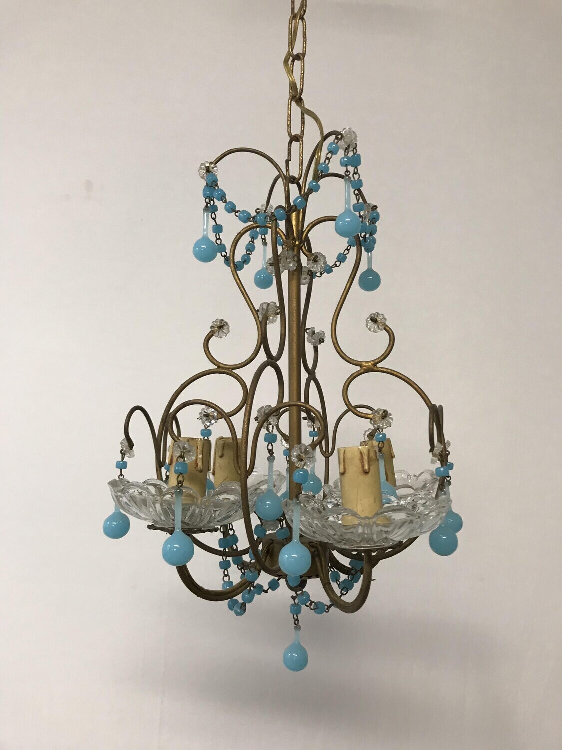 Vintage Italian Chandelier with Opaline and Murano Glass Drops