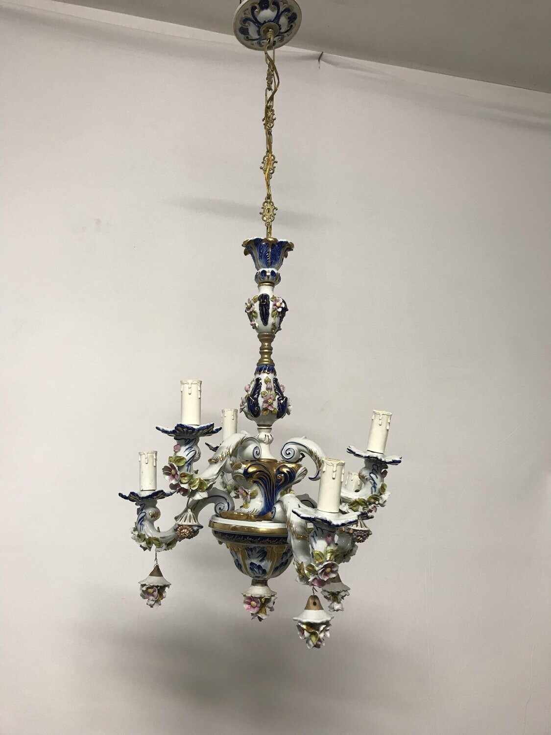 Vintage French Porcelain Flower Chandelier