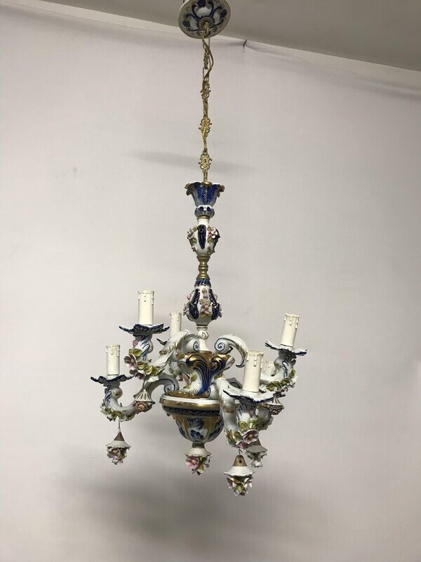 Vintage French Porcelain Flower Chandelier