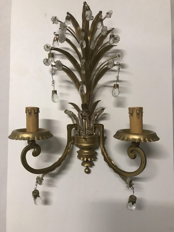 Vintage Italian Crystal &amp; Murano Glass Drops Wall Lights, Set of 2