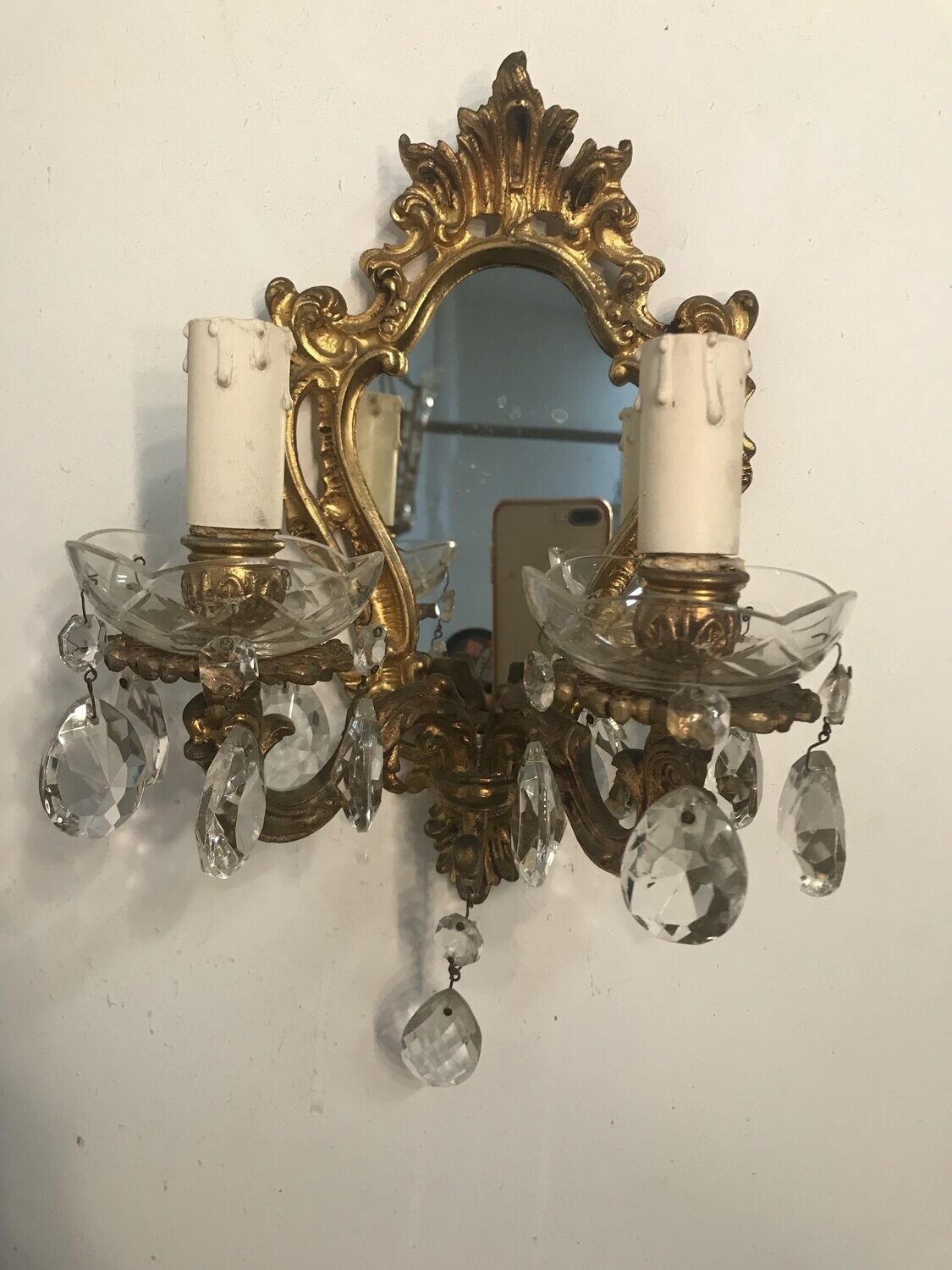 Vintage Italian Bronze Sconces, Set of 2