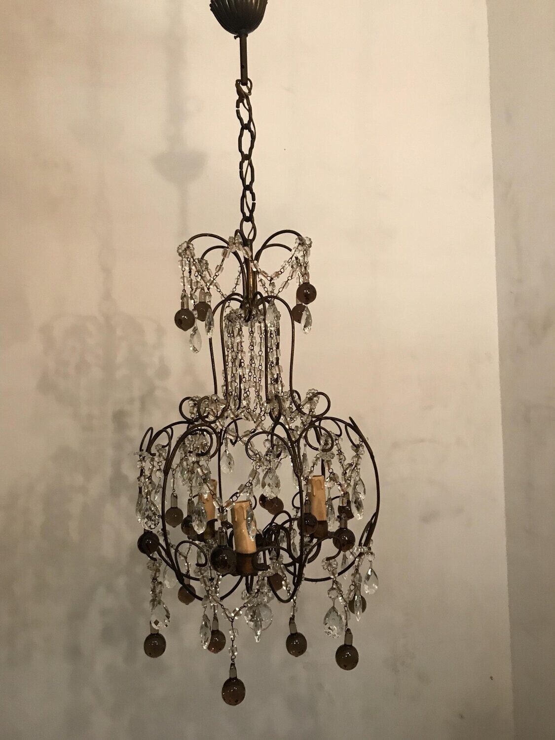 Vintage Italian Crystal Beaded Murano Glass Chandelier