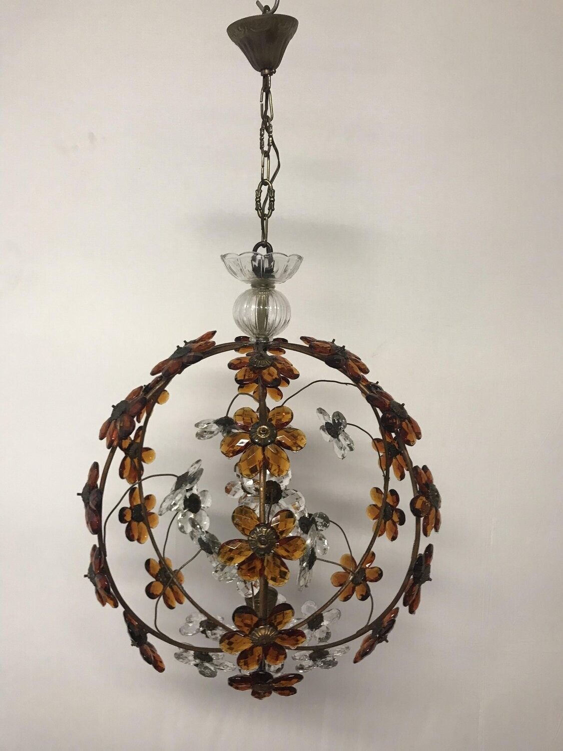 Vintage Pendant with Amber and Transparent Crystals