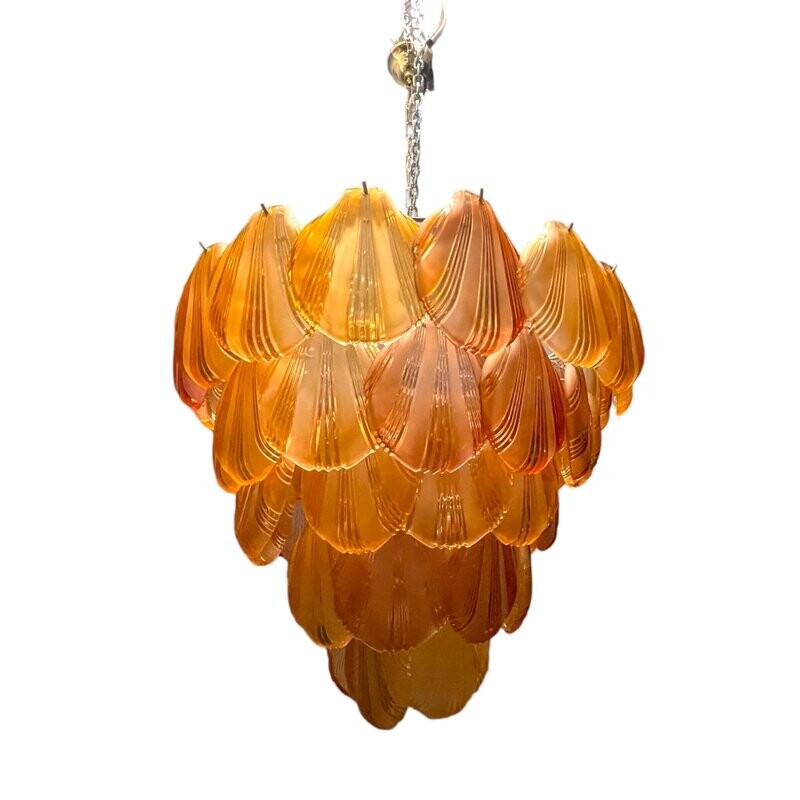 Large Terracotta &amp; Glass Shell Chandelier, 1980s
