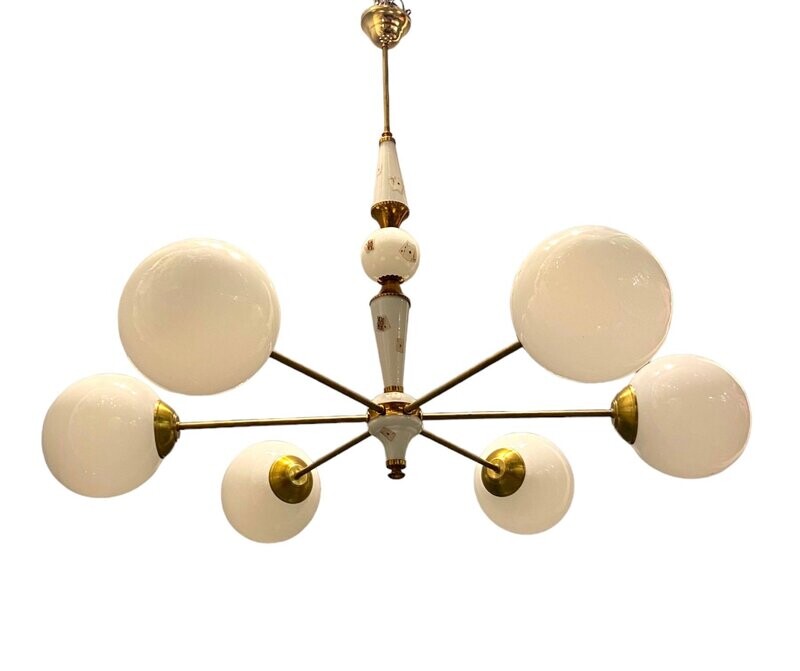 Sputnik Opaline Glass Brass Chandelier6 Lights