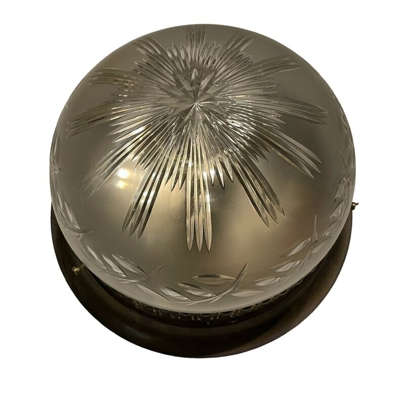 Vintage Bronze Ceiling Lamp with Cut Crystal Shade, 1960s