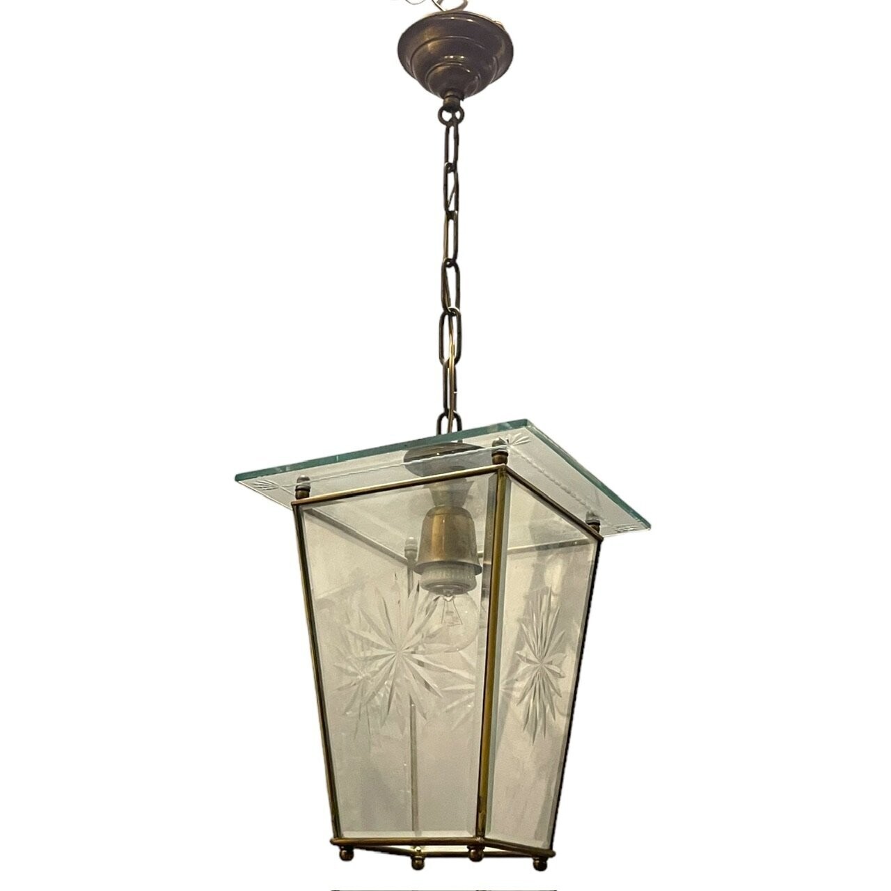 Bronze Etched Glass Pendant Light, 1960s