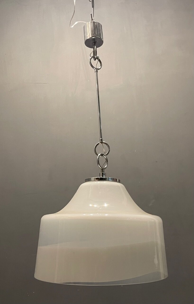 Mid-Century Chrome and Murano Glass Pendant Light by Mazzega, 1970s