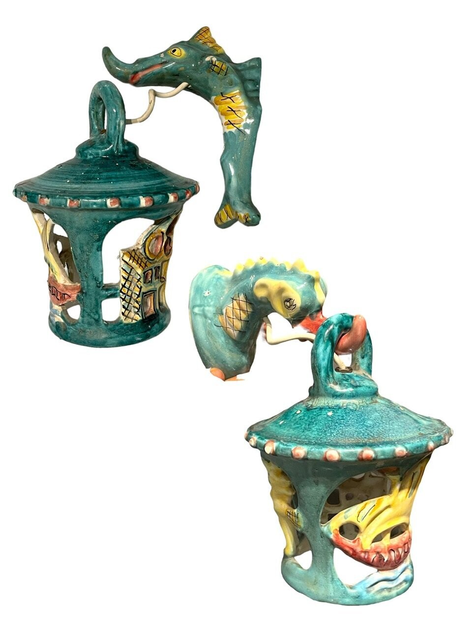 Italian Glazed Ceramic Wall Lamps by Vietri, 1990s, Set of 2