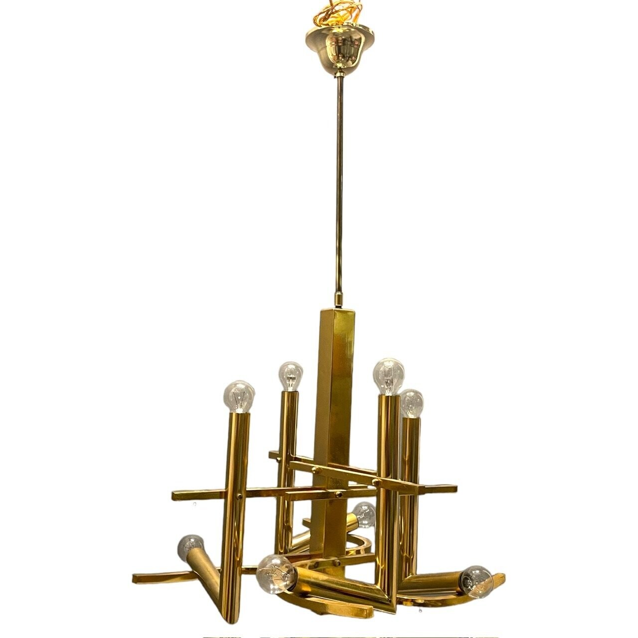 Vintage Brass Hanging Lamp by Gaetano Sciolari, 1970s
