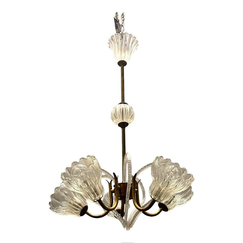 Barovier Chandelier in Murano Glass by Ercole Barovier, 1940s