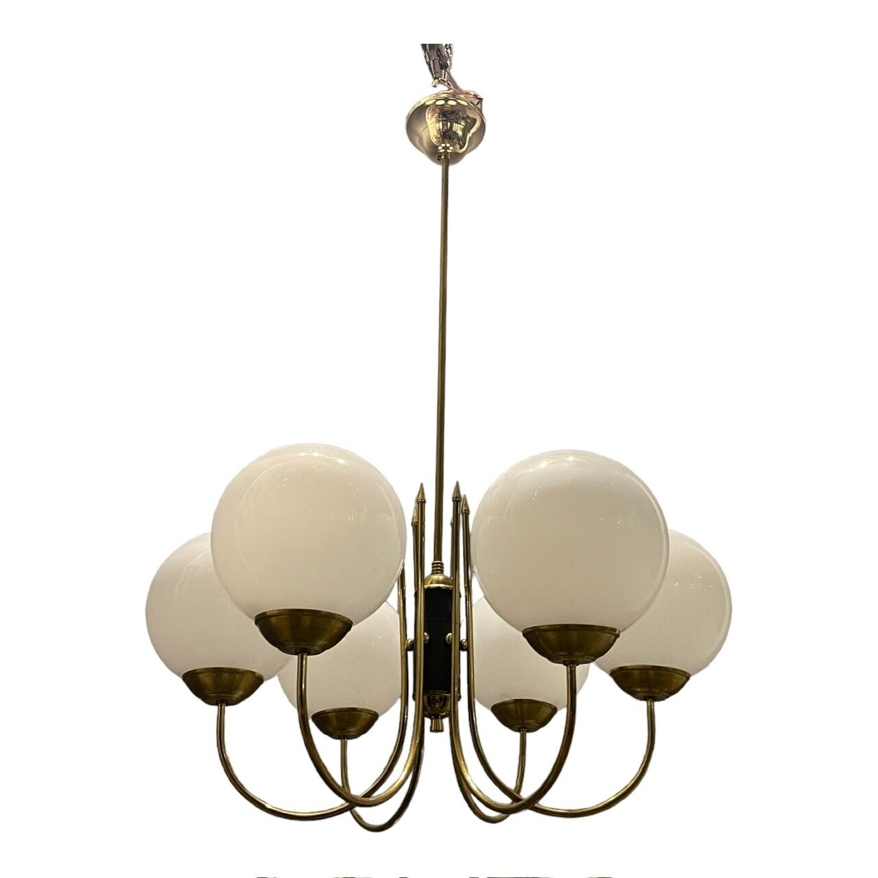 Opaline Glass Brass Chandelier 1950’s