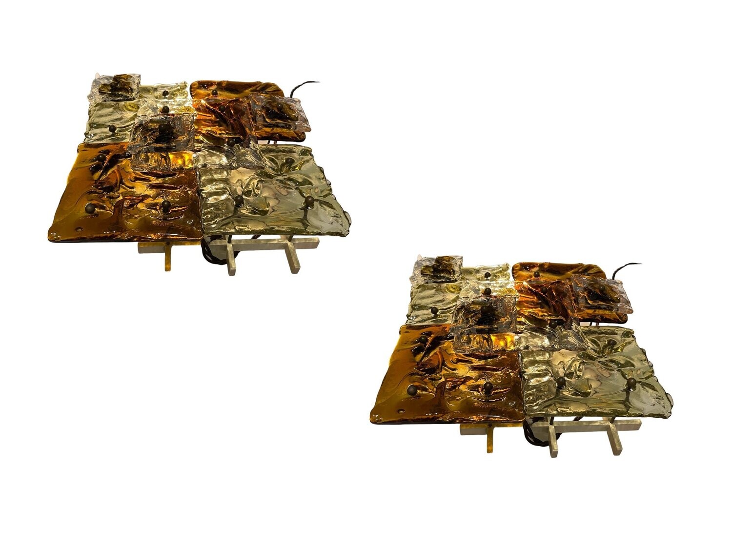 Murano Glass Sconces Mod Patchwork attributed to Ludovico De Santillana for Venini, 1970s, Set of 2