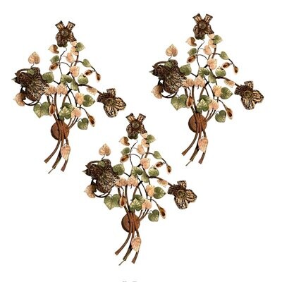 Large Floral Murano Glass Tole Sconces Set of 3