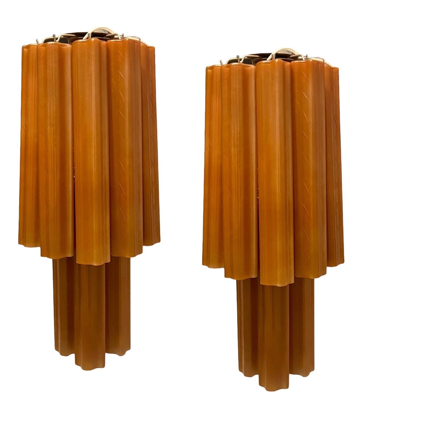 Large Glass Tube Terracotta Colored Sconces, 1970s, Set of 2