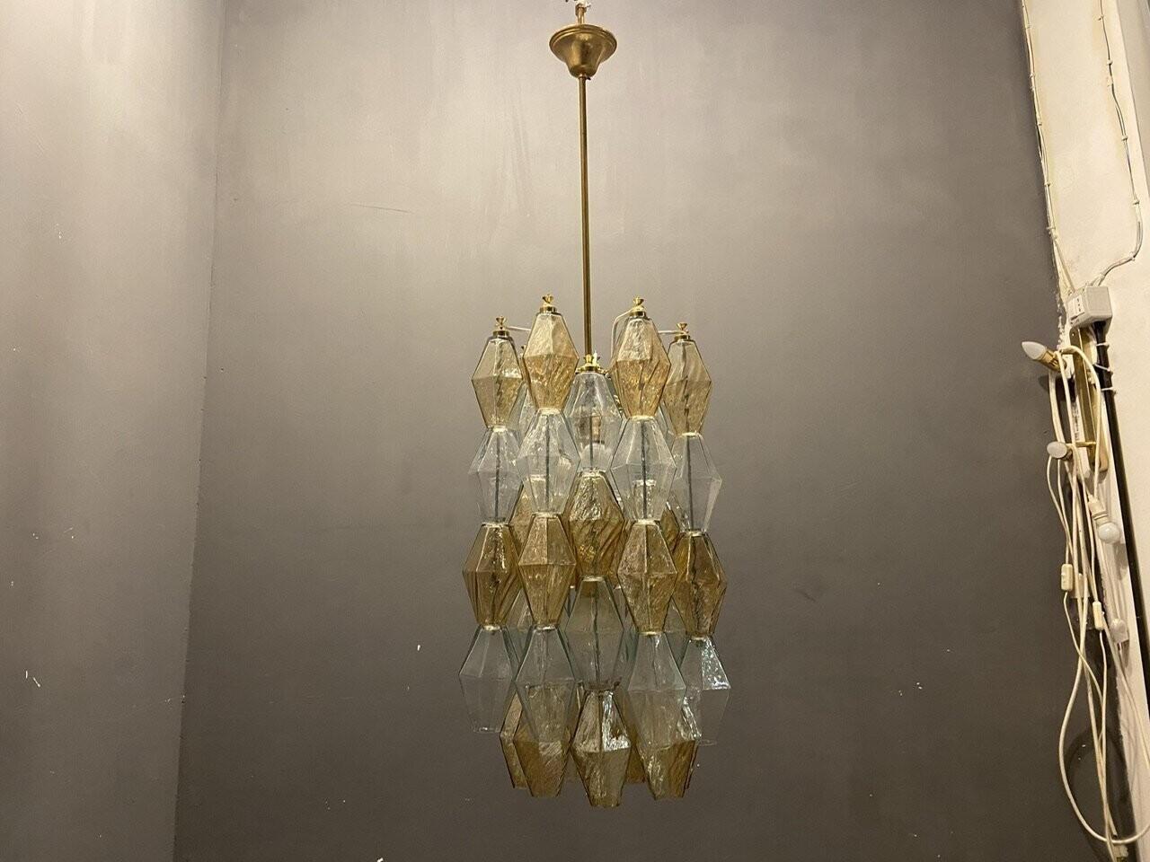 Murano Glass Polygon Light Pendants, 1980s, Set of 2