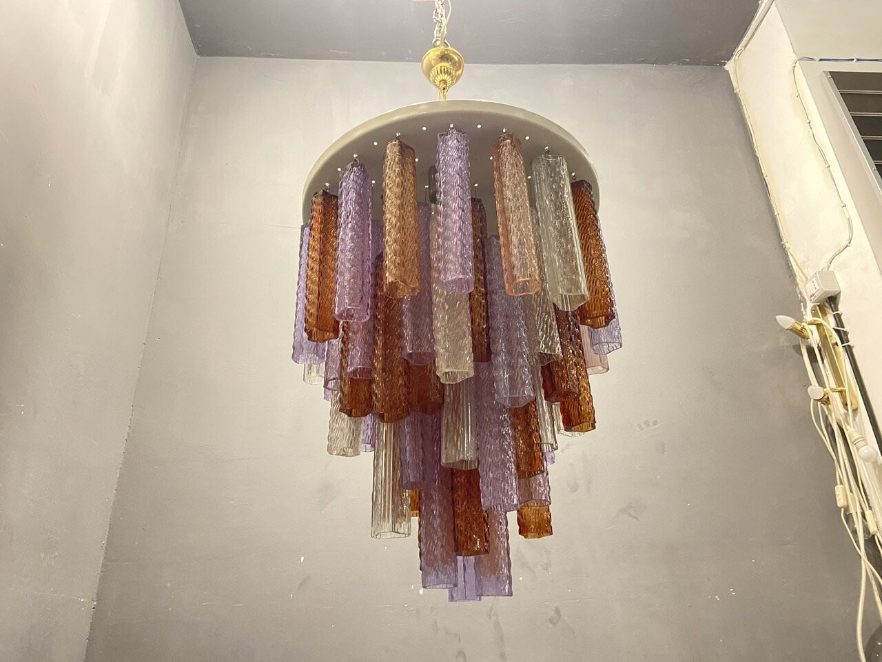 Large Multicolored Murano Glass Tube Chandelier, 1980s