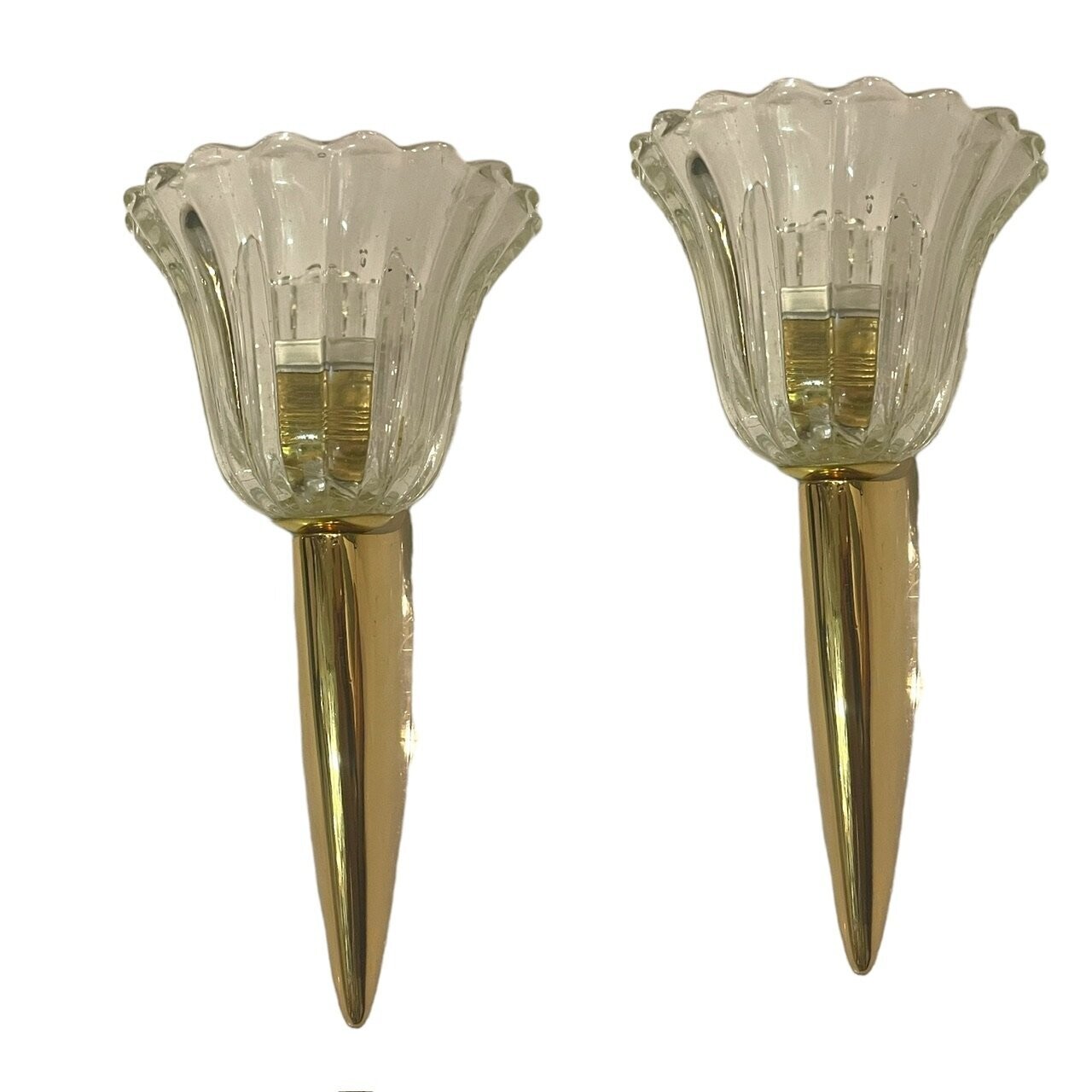 Murano Glass &amp; Brass Sconces, 1970s, Set of 2