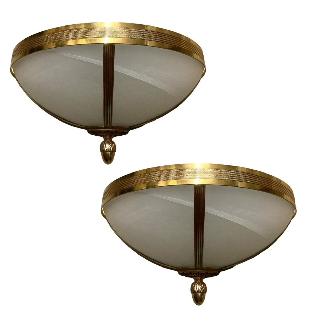 Large Marbled Glass and Brass Sconces, 1970s, Set of 2