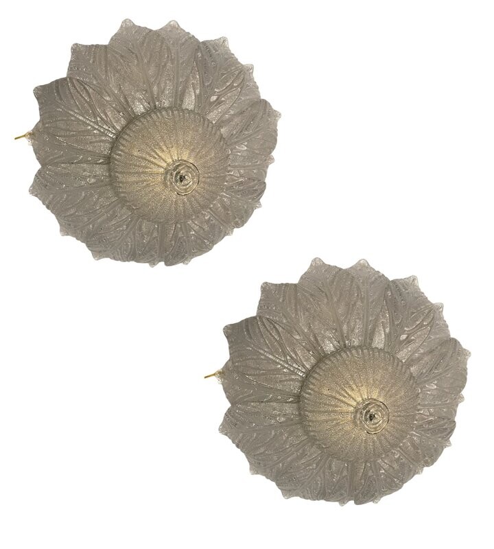 Large Venetian Murano Glass Flushmount Set of 2