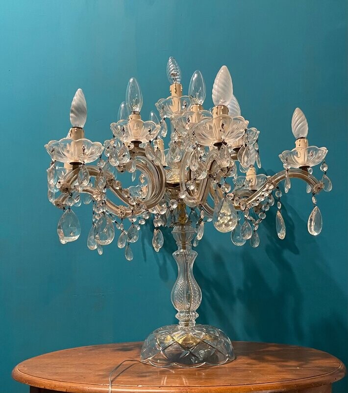 Large Crystal Candelabra Table Lamp, 1960s
