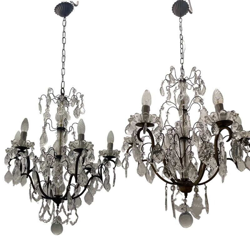 Bronze Crystal Chandeliers Set of 2 1950’s