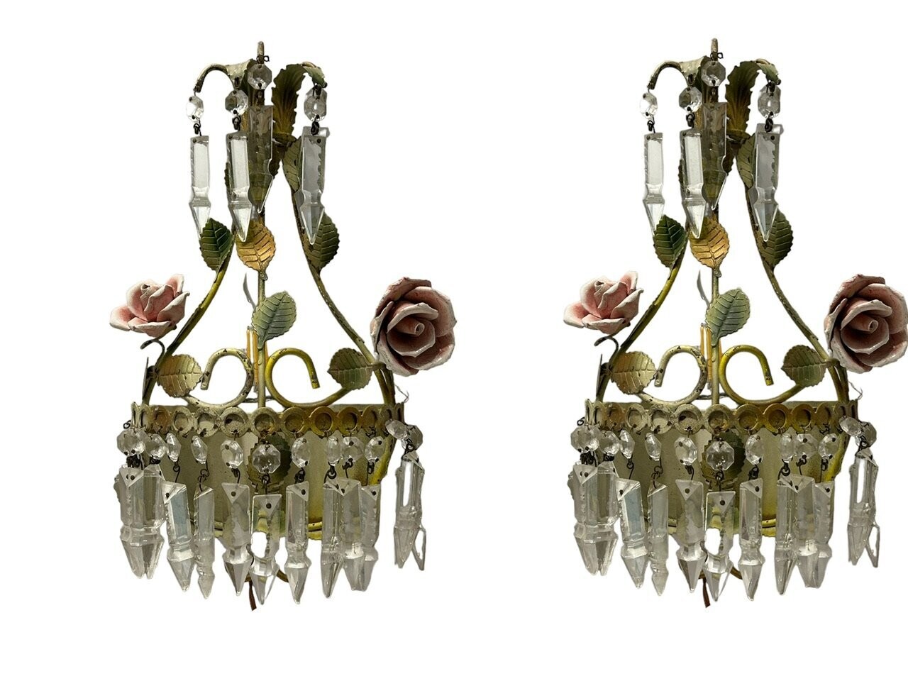 Crystal Tole Ceramic Flower Sconces set of 2