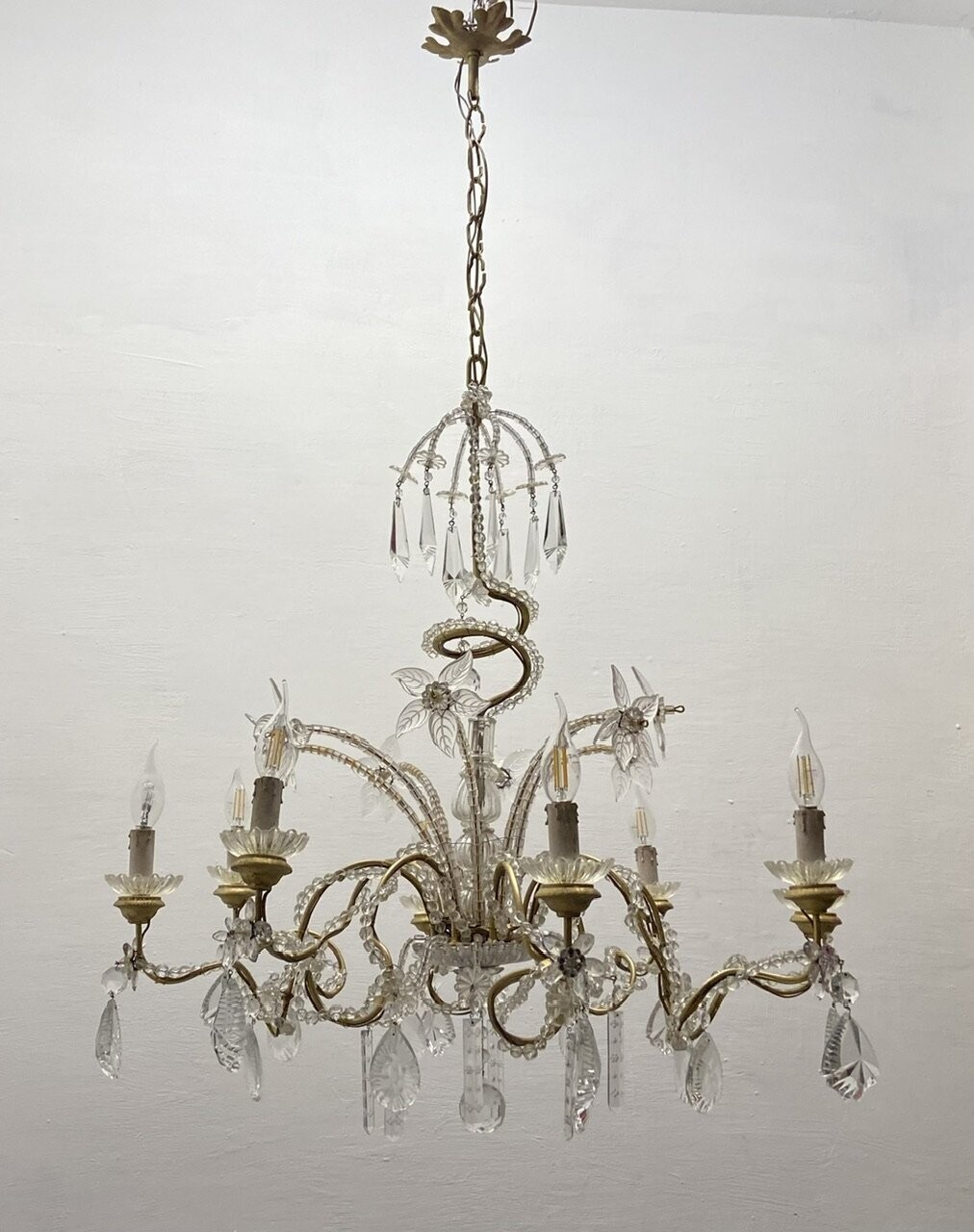 Crystal Beaded Murano Flower Chandelier 1940’s