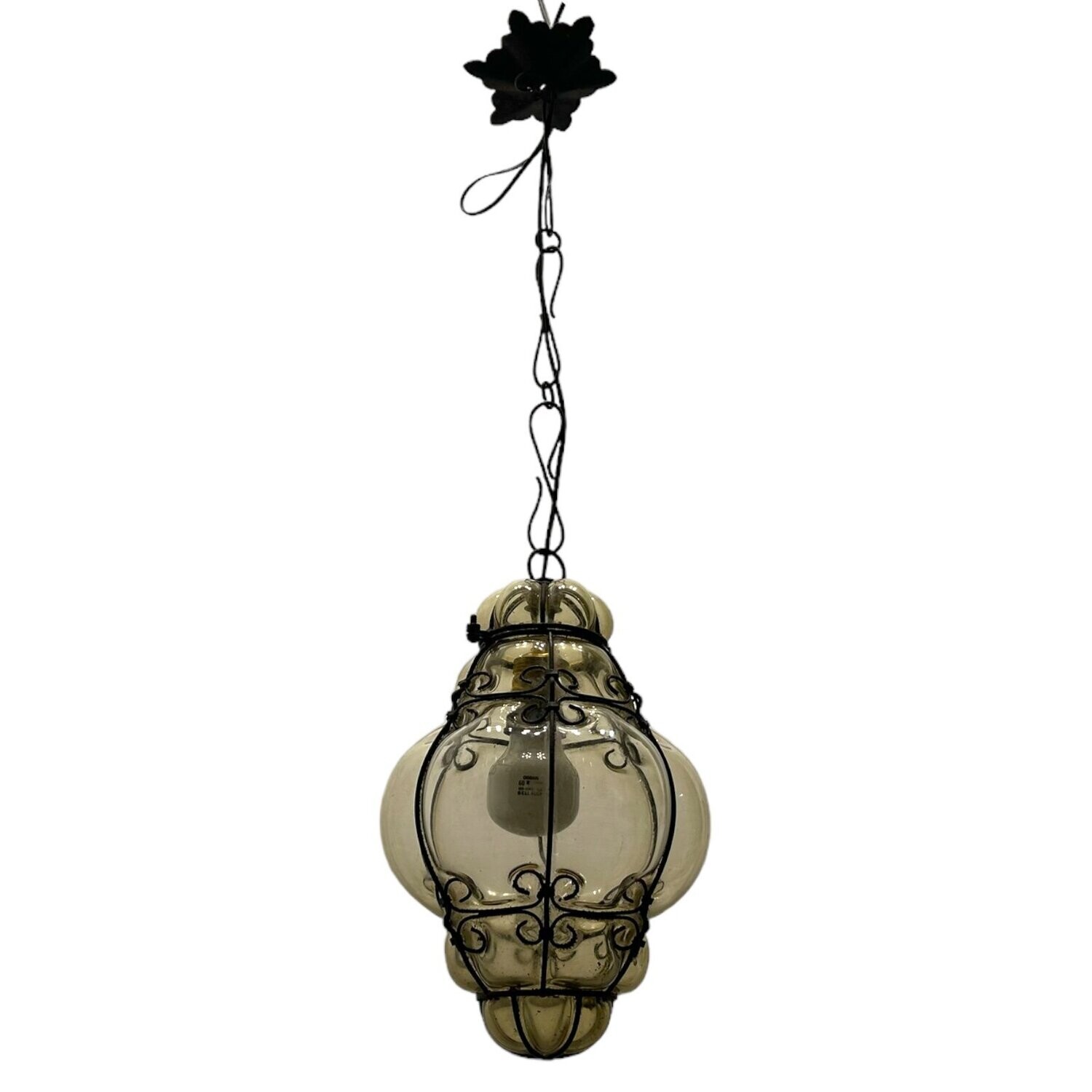 Wrought Iron &amp; Murano Glass Light Pendant, 1950s