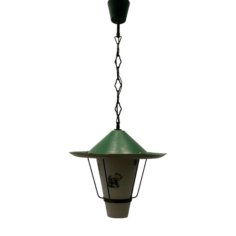 Vintage Opaline Glass Pendant Light, 1950s