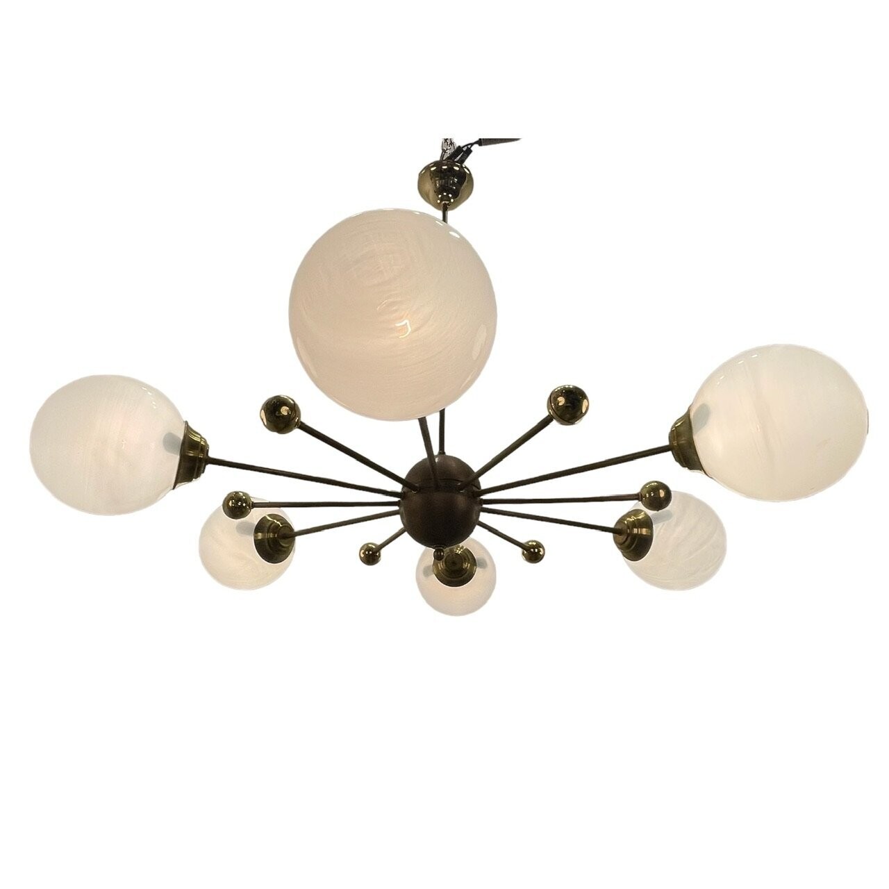 Italian Opaline Glass and Brass Sputnik Chandelier, 1960s