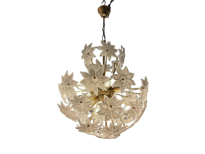 White Murano Flower Chandelier, 1970s