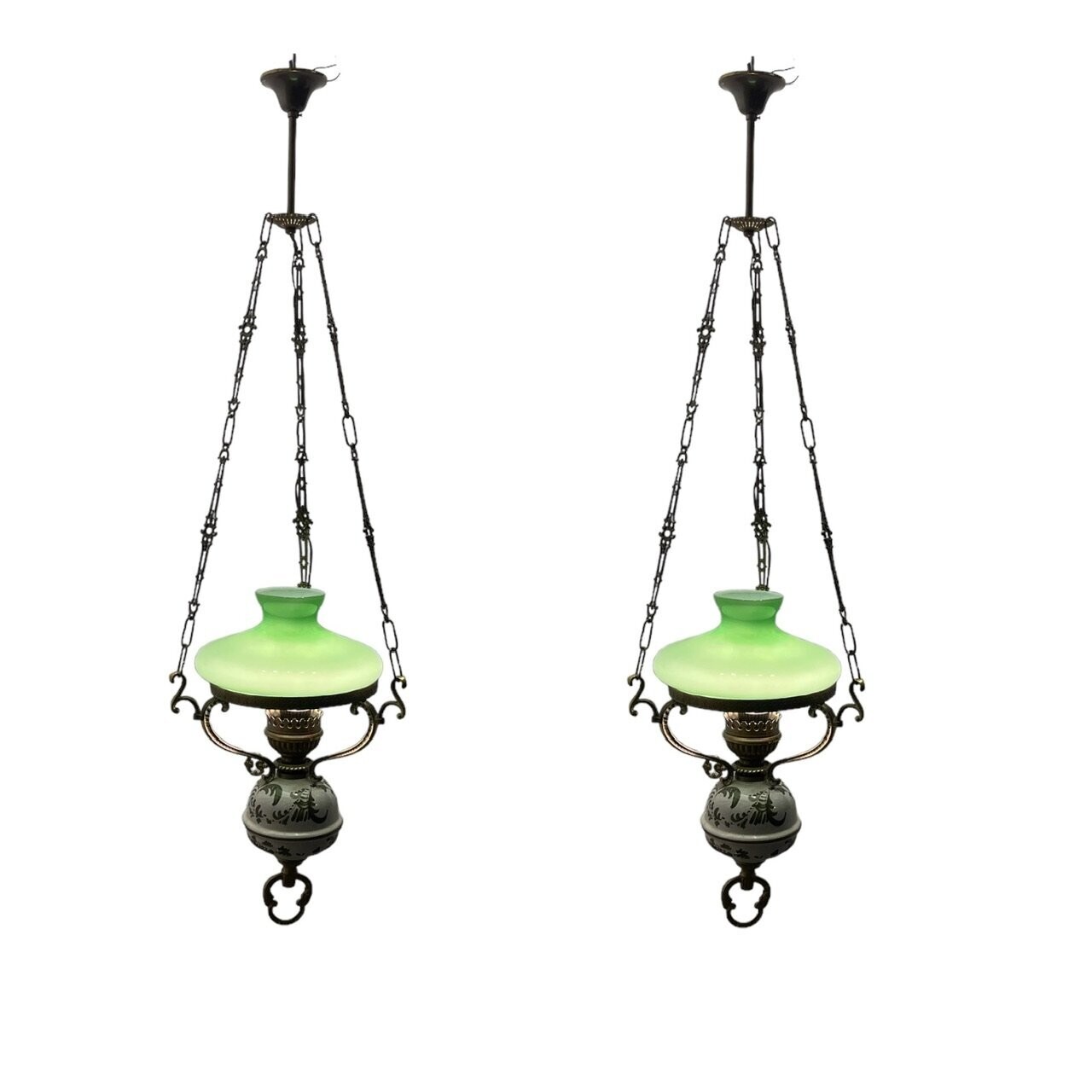Vintage Bronze Opaline Glass Pendants Light, 1960s, Set of 2