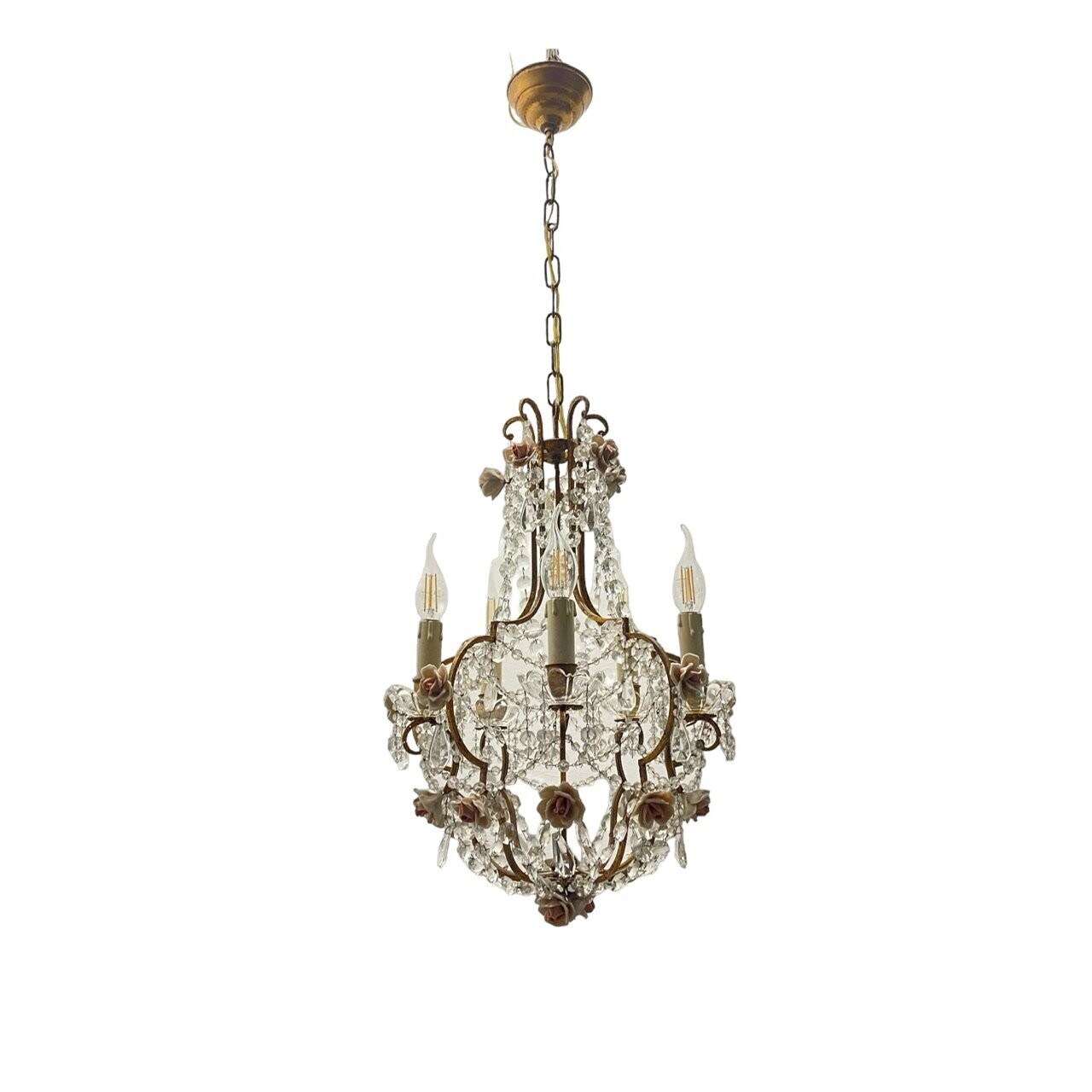 Vintage Crystal Ceramic Rose Chandelier, 1960s